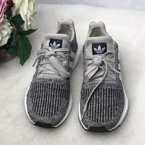 Adidas Knit Ortholite Black Gray Lace Up Sneaker Shoes Size 5